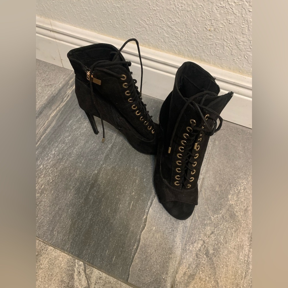 Anne Michelle Black Lace-Up Stiletto Boots